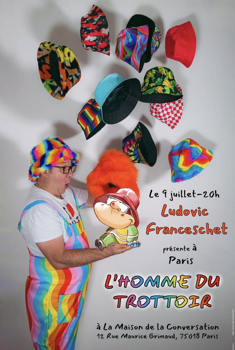 Le 9 juillet 2025 à la Maison de la Conversation dans le 18 ème à 20h
200 places et pas une de plus 
Je vous présente mon One Man Show = 
L’Homme du trottoir 
Je vous raconte tous … 
‼️ENTRÉE LIBRE ‼️
<a href="/mairie18paris/">Mairie 18 Paris</a> <a href="/Paris/">Paris</a>