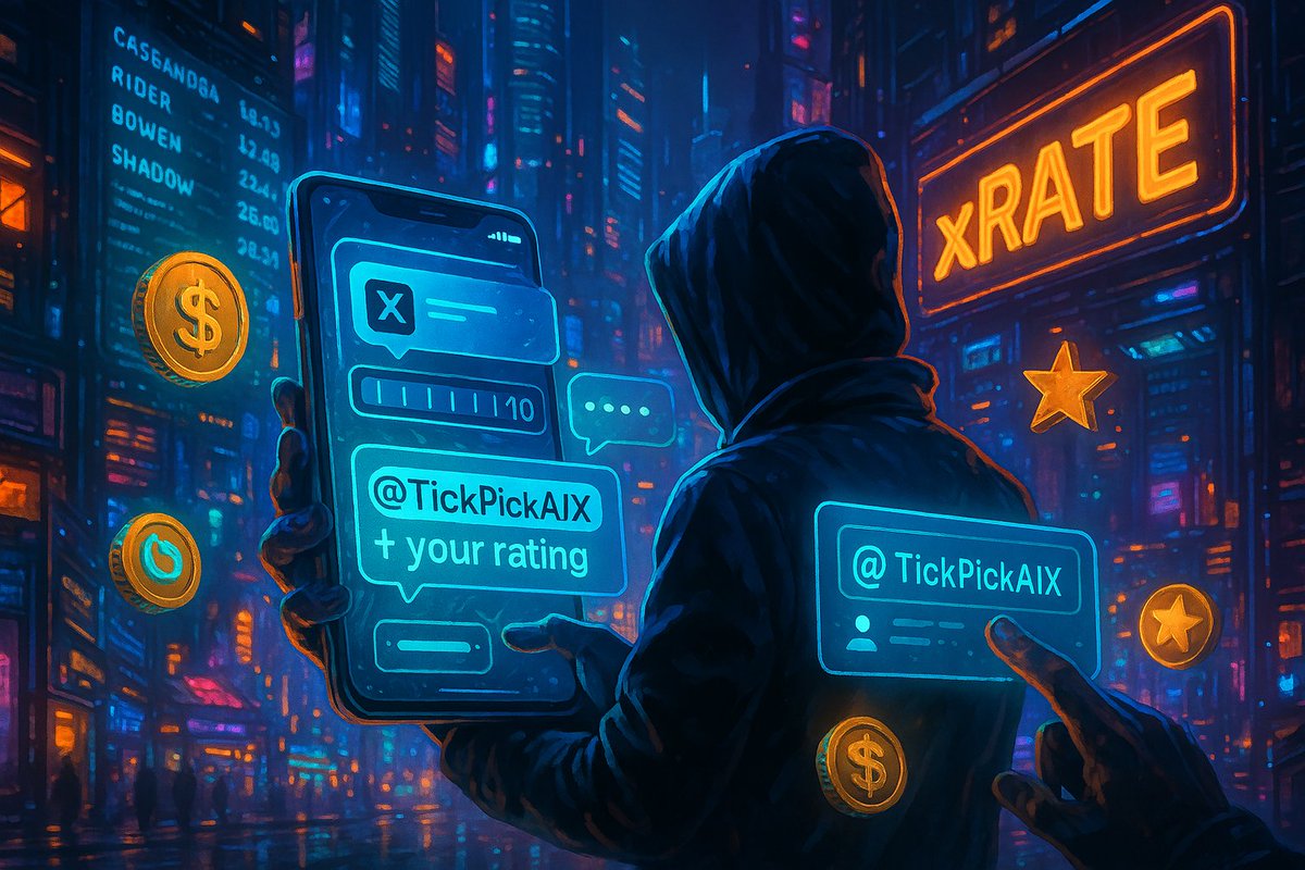 TickPickAIX's tweet photo. 🔥 xRATE: HOW TO RATE &amp; WIN 🔥  

💬 pick any CT tweet 
🎯 rate it 1–10  
👉 reply @TickPickAIX + your rating  

🏆 earn points + $usdc 
💰 bet at link in bio

#xRATE #TP https://t.co/DD6axt574T