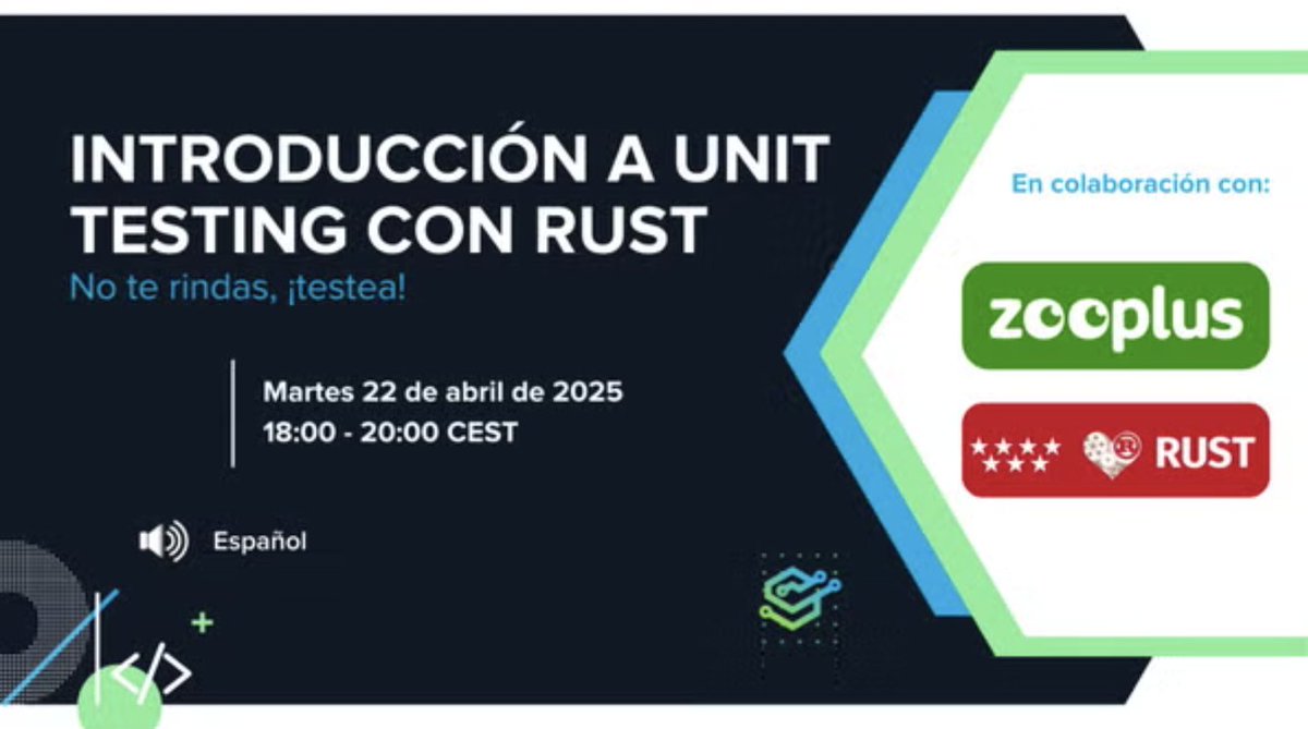 Esta vez de la mano de <a href="/madrustaceans/">MadRust</a> el 22 de abril descubriremos cómo mejorar la calidad de nuestro código desde el primer momento con unit testing en Rust. Un agradecimiento especial a <a href="/Zooplus/">martin</a> por dejarnos sus oficinas. meetup.com/madswcraft/eve…