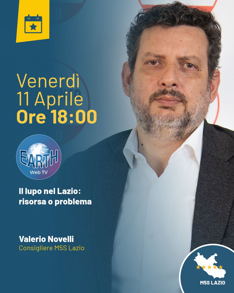 Oggi pomeriggio, alle ore 18.00, il nostro <a href="/novelli5stelle/">Valerio Novelli</a> sarà ospite ad EARTHWebTv, sul canale YouTube  youtube.com/@EARTHodv , per parlare della presenza del lupo nella Regione Lazio.