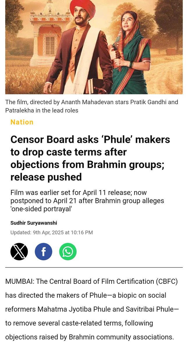 FirstNameDon's tweet photo. ‘One-sided portrayal? Let’s balance history by spotlighting those 'Unsung Heroes' who hurled cow dung at Savitribai for the heinous crime of educating women. Truly forgotten fighters. 

Quick, greenlight the biopic ‘Dung and Glory: The Untold Story.’

#phule #brahmin #patriarchy https://t.co/huRLbE66yM