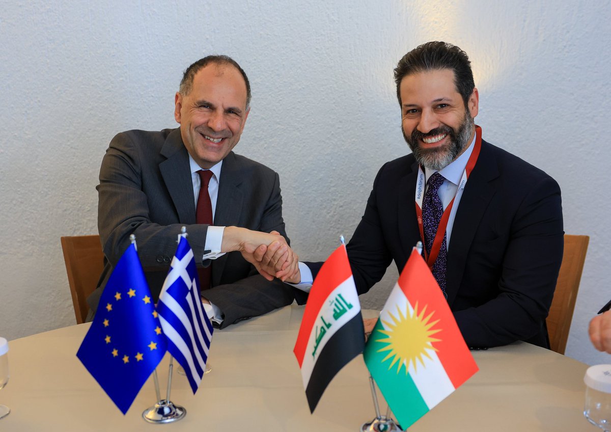 PeshawaAMF's tweet image. On the sidelines of the #DelphiForum, DPM Qubad Talabani @qubadjt met with Greek Foreign Minister George Gerapetritis @GreeceMFA to discuss boosting bilateral ties. They agreed to strengthen cooperation in all fields, with a shared focus on economic diversification in Kurdistan.
