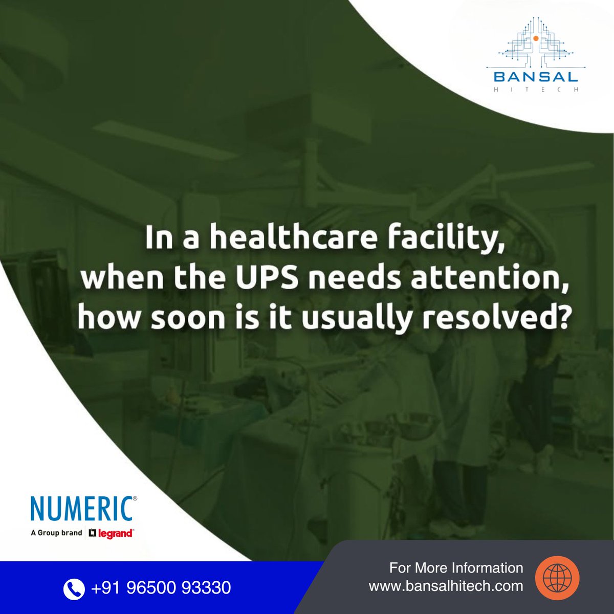 BansalHiTechSys's tweet image. ⚡ Power continuity matters every minute in healthcare! 🏥

When a UPS shows signs of trouble, how quickly is service actually reaching your facility? ⏱️
💬 Drop your guess below 👇

📧 gurgaon@bansalhitech.in

🌐 bansalhitech.com
#NumericUPS #NewEnergyToPower