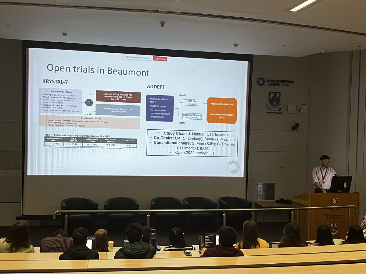 Jarushka Naidoo (@drjnaidoo) on Twitter photo Great to see our super SPR <a href="/ConorMoloneyOnc/">Conor Moloney</a> presenting <a href="/CancerCentreIre/">Beaumont RCSI Cancer Centre</a>’s Grand Rounds on advances in KRAS+ NSCLC
Well done to all involved in growing the lung cancer clinical trial landscape in Ireland🇮🇪! Serving these patients & more
<a href="/cancertrials_ie/">CancerTrialsIreland 🌈</a> <a href="/RCSI_Irl/">RCSI</a> <a href="/LungCommunity/">#IrishLungCancerCommunity</a> Great to see our super SPR <a href="/ConorMoloneyOnc/">Conor Moloney</a> presenting <a href="/CancerCentreIre/">Beaumont RCSI Cancer Centre</a>’s Grand Rounds on advances in KRAS+ NSCLC
Well done to all involved in growing the lung cancer clinical trial landscape in Ireland🇮🇪! Serving these patients & more
<a href="/cancertrials_ie/">CancerTrialsIreland 🌈</a> <a href="/RCSI_Irl/">RCSI</a> <a href="/LungCommunity/">#IrishLungCancerCommunity</a>