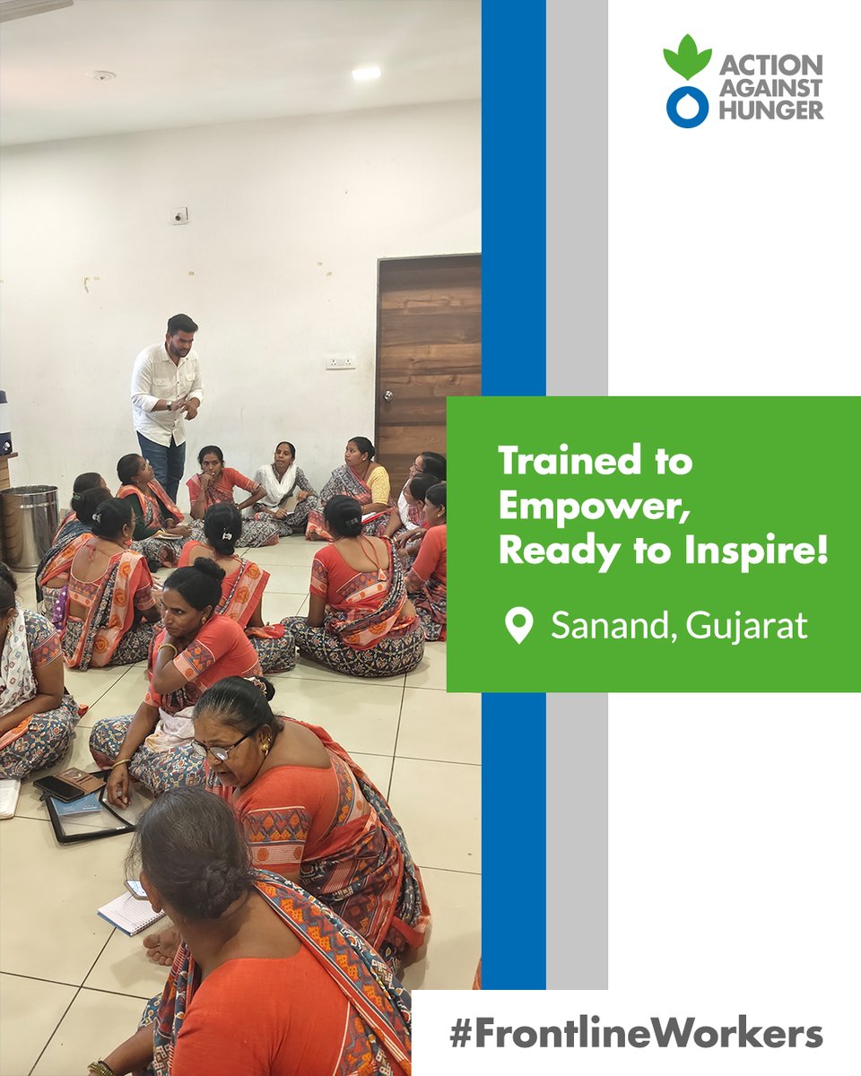 AAH_India's tweet photo. Empowered frontline workers pave the way for healthier futures! In Sanand, Gujarat, we trained them in maternal & child health, nutrition, and WASH to build stronger communities.
#ActionAgainstHunger #FrontlineHeroes #BetterFutures https://t.co/0wMq3lpMDy