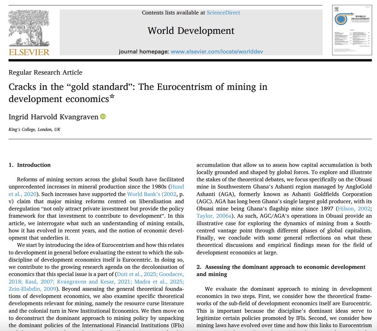 ingridharvold's tweet image. New article: How is the dominant approach to mining in the Econ discipline Eurocentric? What would an alternative non-Eurocentric framework look like and how does it change our understanding of mining?
Tracing one mine, I try to answer these questions👇🧵
sciencedirect.com/science/articl…