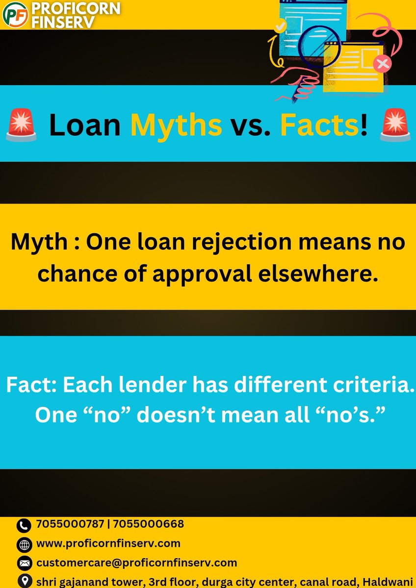 Proficorn's tweet photo. 🚨 Loan Myths vs. Facts! 🚨
Confused about loans? We’re here to help! 💡💰
📞 Contact us today for expert loan advice!

#LoanMyths #FinancialFacts #LoanConsultancy #CreditScoreTips https://t.co/aabGLnfCTn
