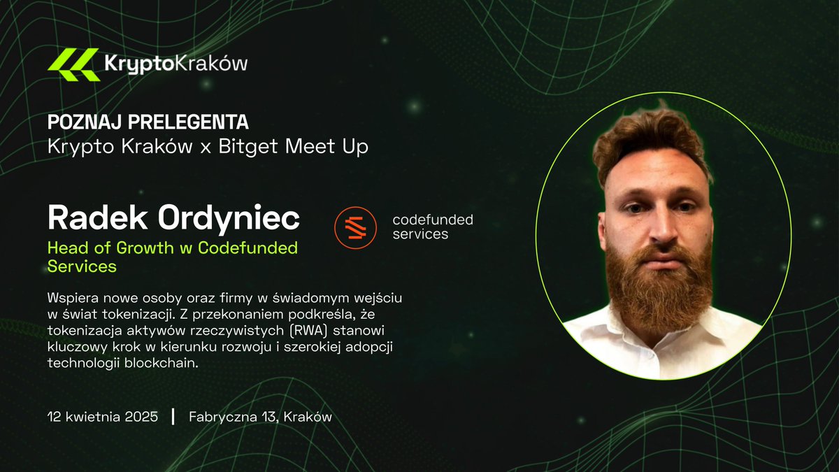 KryptoKrakow (@kryptokrakow) on Twitter photo Tego nie możecie przegapić 👇
Już w sobotę na Krypto Kraków x <a href="/BitgetPL/">BitgetPL</a> MeetUp <a href="/rad0rd/">Radek Ordyniec</a> z <a href="/codefunded/">codefunded</a> opowie o:
🎤 „Real World Assets”
📍Start: 16:45
✅ lu.ma/bpzul6ah
#KryptoKraków #blockchain #krypto Tego nie możecie przegapić 👇
Już w sobotę na Krypto Kraków x <a href="/BitgetPL/">BitgetPL</a> MeetUp <a href="/rad0rd/">Radek Ordyniec</a> z <a href="/codefunded/">codefunded</a> opowie o:
🎤 „Real World Assets”
📍Start: 16:45
✅ lu.ma/bpzul6ah
#KryptoKraków #blockchain #krypto