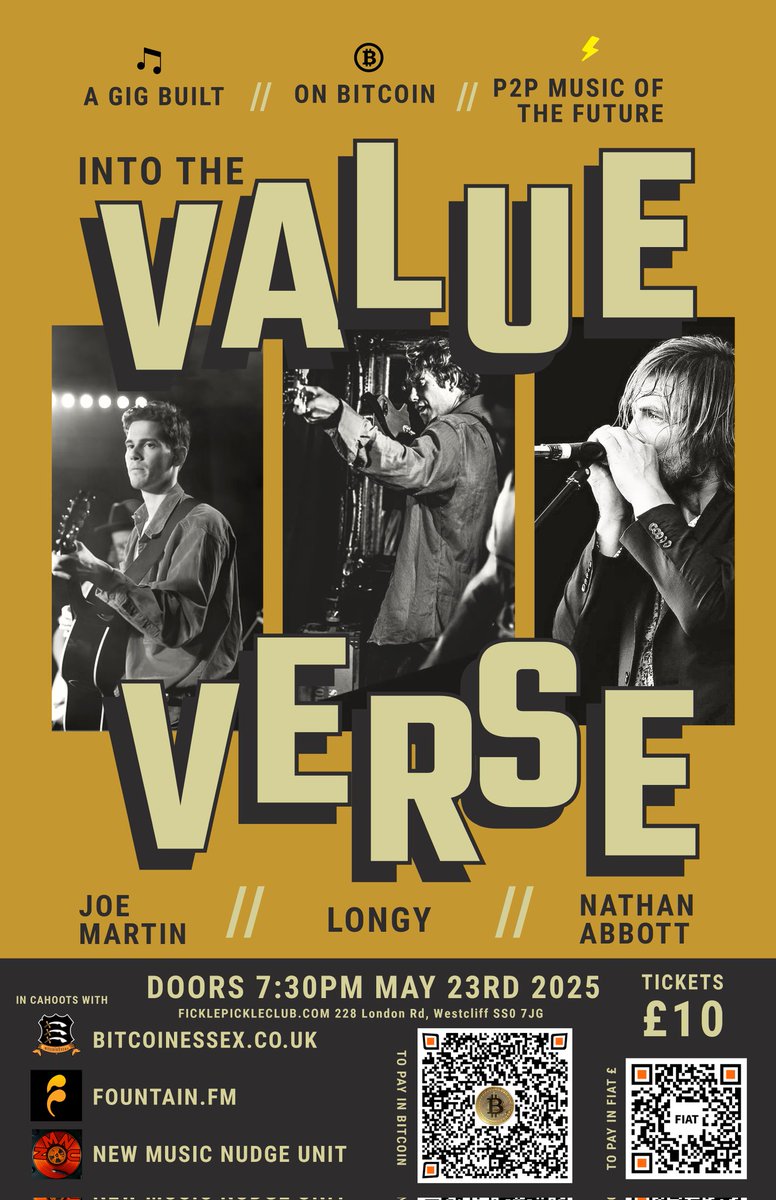 Calling all UK bitcoiners. 

Come to our first ever powered by bitcoin music event. 
Come &amp; see <a href="/longy528/">Longy</a>
<a href="/JoeMartinMusic/">JoeMartinMusic 🎵⚡🧡</a> &amp; #nathanabbott live. 
Buy your tickets asap. #ukbitcoin #bitcoin #livemusic 

Please RT if you see this on your timeline.