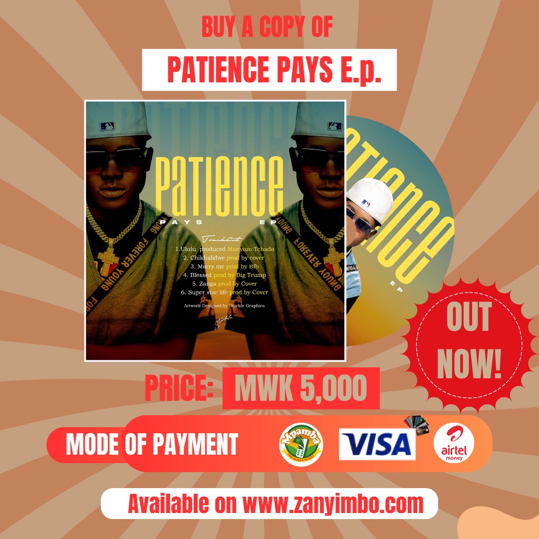 #NewMusicAlert 🎧🔥

Artist: MED C MW  
Track: PATIENCE E.p. 
Price: K5,000  only  
Link: zanyimbo.com/Music/med-c-pa…

Pay using: AIRTEL MONEY | TNM MPAMBA | VISA | MASTERCARD 💳  
👉 Tap the link &amp; enjoy

#SupportLocalMusic  

#Dancehall #PatienceEP #MedCMw #MalawiMusic