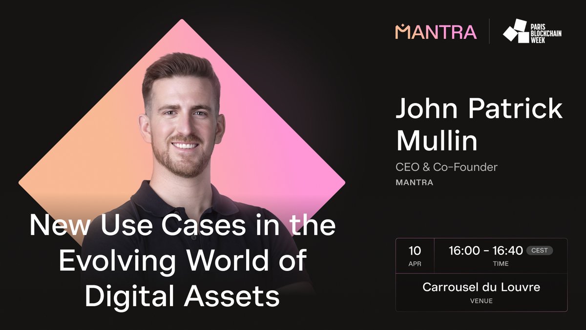 Getting ready for the last day of Paris Blockchain Week 🇫🇷

Today you can catch our CEO and Co-Founder <a href="/jp_mullin888/">JP Mullin (🕉, 🏘️)</a> on the “New Use Cases in the Evolving World of Digital Assets” panel alongside;

<a href="/RitaMartinsUK/">Rita Martins</a> (Head of Product Ecosystem, Digital Assets <a href="/LSEGplc/">LSEG</a> and Author of