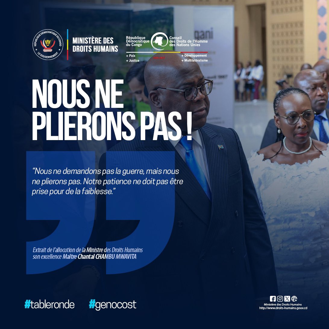 droitshumainscd's tweet photo. #Extraits de l’allocution de SEM @ChantalChambu Ministre des Droits Humains à la #tableronde #Genocost.
@FonarevRDC @Presidence_RDC https://t.co/lUmaDQq3Uz