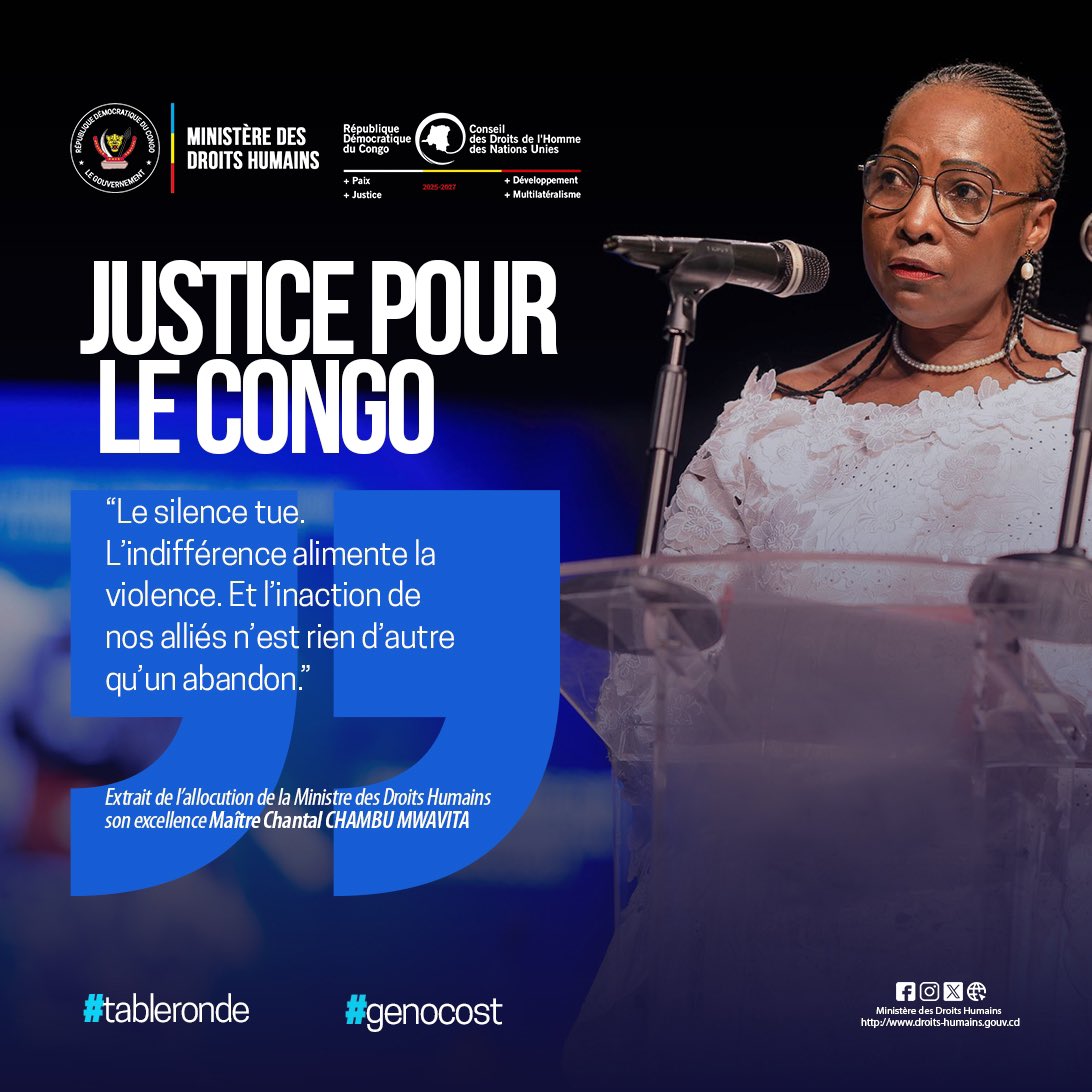 droitshumainscd's tweet photo. #Extraits de l’allocution de SEM @ChantalChambu Ministre des Droits Humains à la #tableronde #Genocost.
@FonarevRDC @Presidence_RDC https://t.co/lUmaDQq3Uz