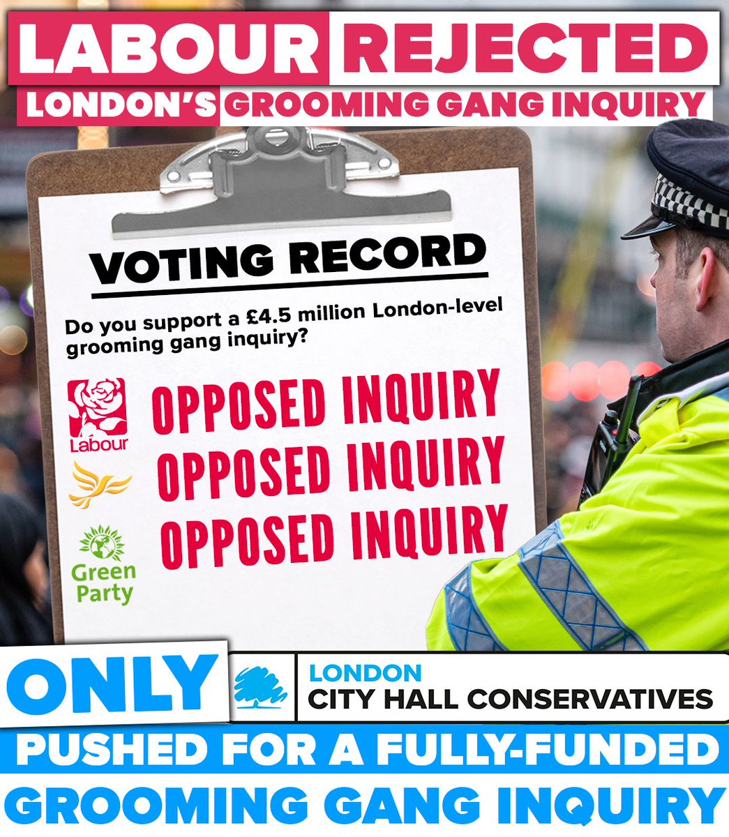 City Hall Conservatives (@cityhalltories) on Twitter photo 🚨 As Labour abandons the local grooming gang inquiries it promised, your reminder that City Hall Conservatives were the only party pushing for a fully funded £4.5m London-level inquiry. 🚨 As Labour abandons the local grooming gang inquiries it promised, your reminder that City Hall Conservatives were the only party pushing for a fully funded £4.5m London-level inquiry.