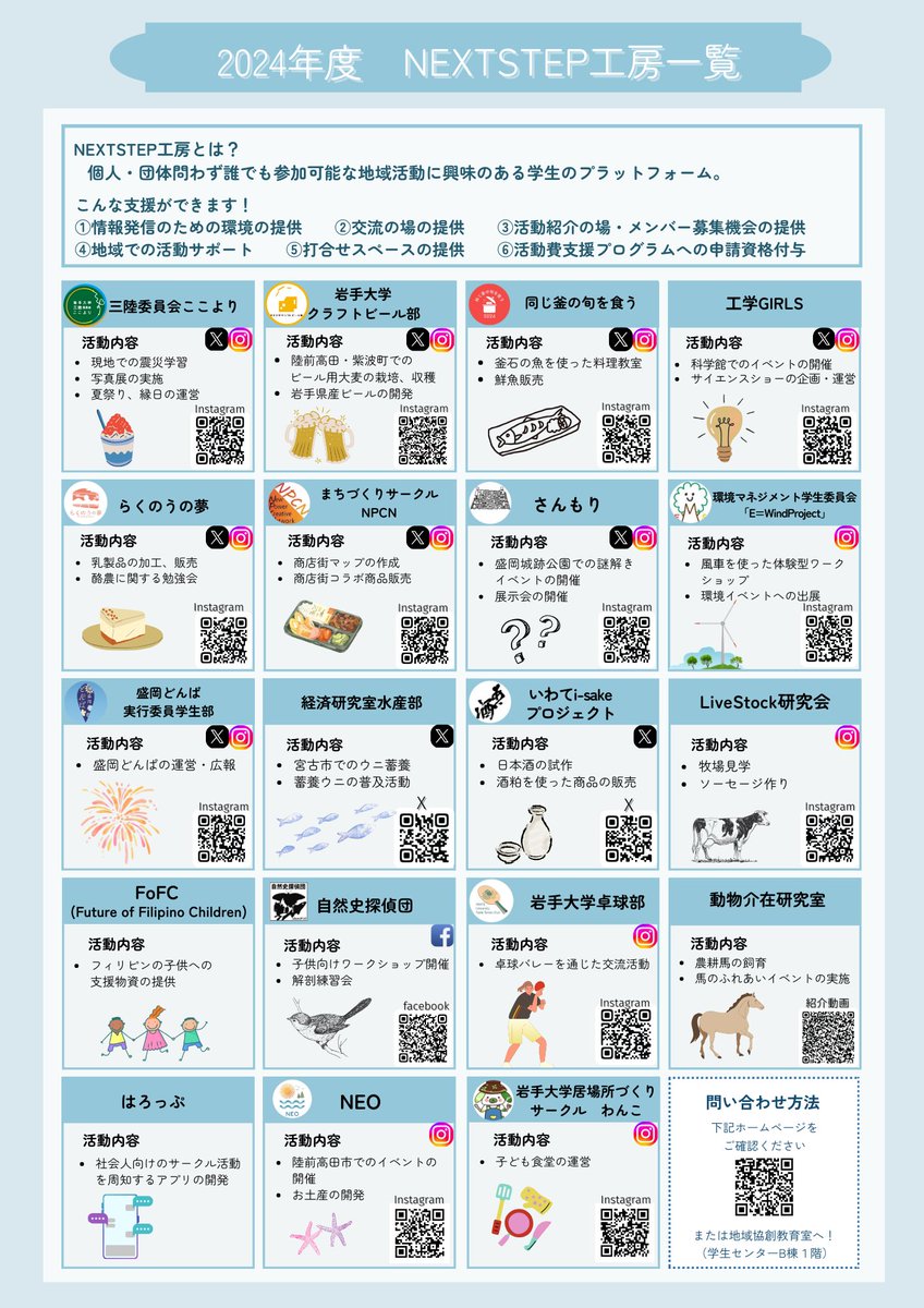 iu_rcec's tweet image. 地域支援活動に興味ある新入生必見！💁‍♂️   

NEXT  STEP工房の説明会を開催します！各団体からのメンバーから直接話が聞ける貴重な機会となっています！   
ぜひご参加ください🤚

日時：4/19（土）20（日）10：00～15：00   
場所：TOVLAB（中央食堂２階）  
 
#岩手大学 #春から岩大 #TOVLAB