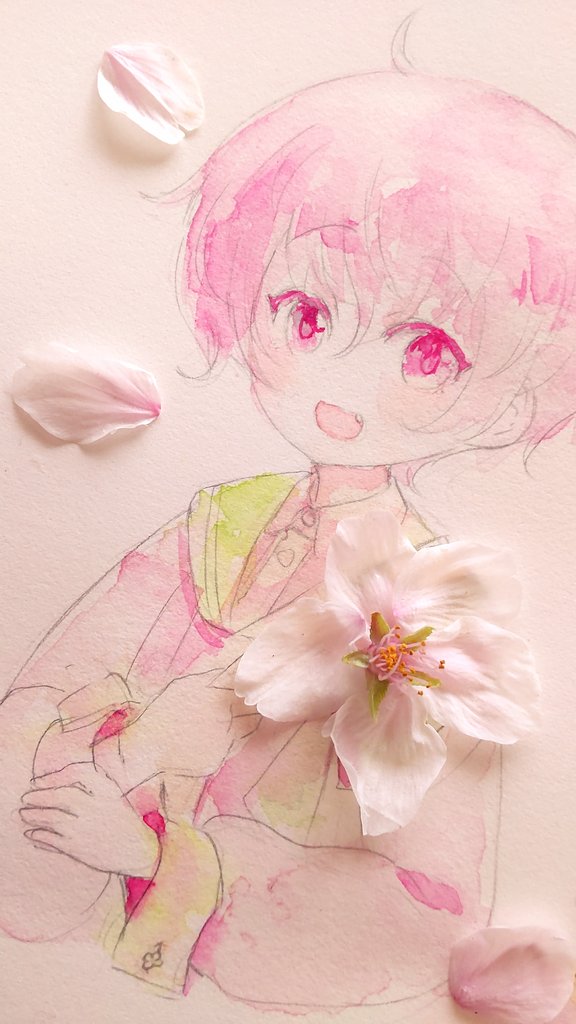 「桜餅あるとん透明水彩│アルシュ極細目300g#さくらもち画 #透明水彩 」|千🖼🎨【43/83】のイラスト