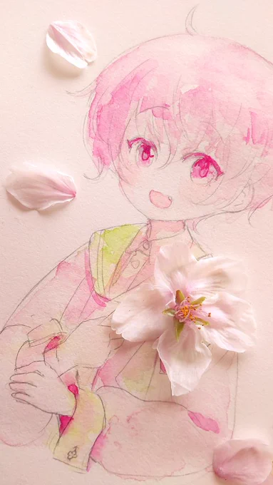 桜餅あるとん透明水彩│アルシュ極細目300g#さくらもち画 #透明水彩 