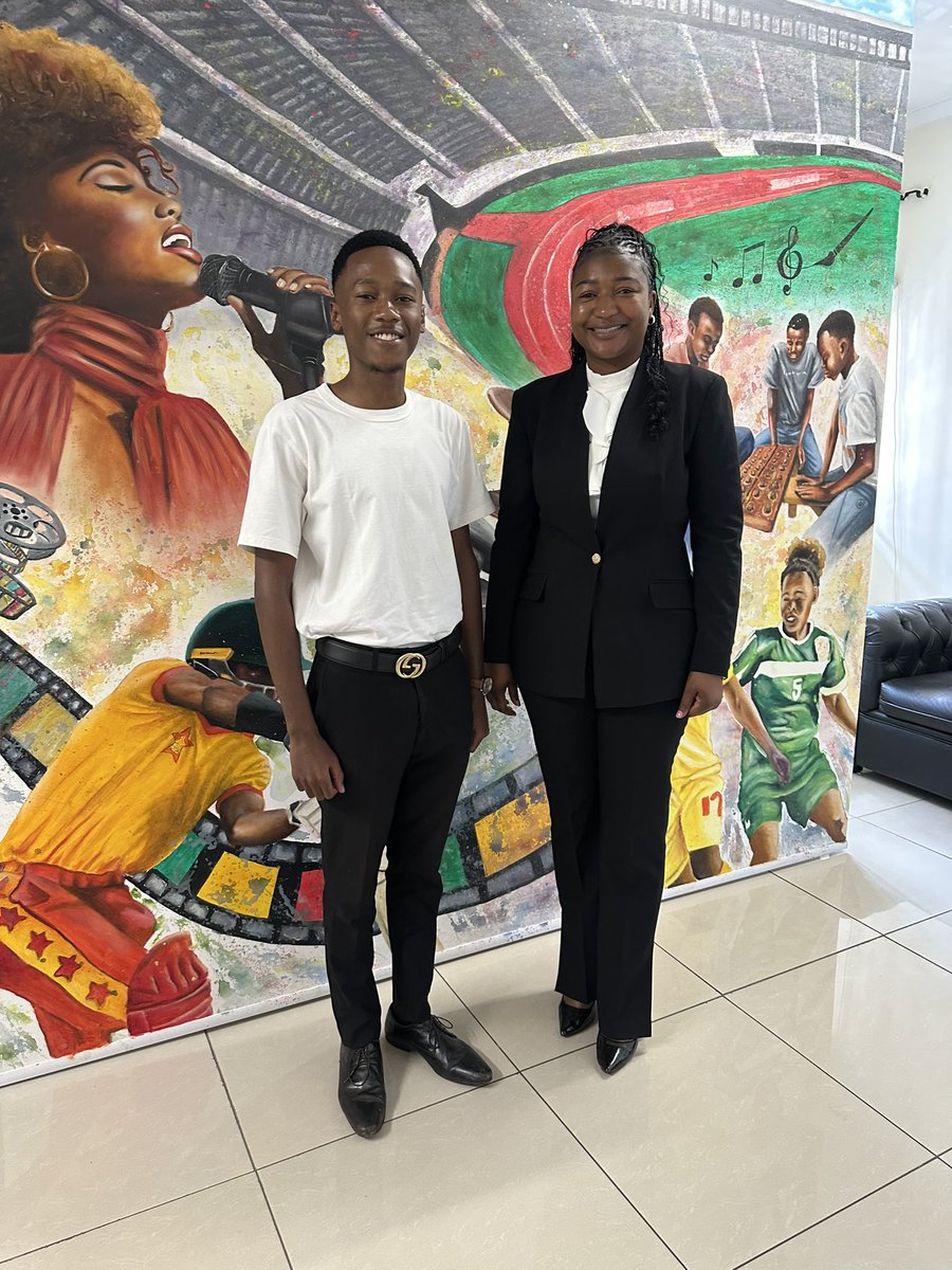 DeanChimhini's tweet photo. It was an honour to pay a courtesy visit to the Deputy Minister of Sports, Recreation, Arts and Culture, Hon E. Jesaya, discussing opportunities to collaborate on youth empowerment and sports development in Zimbabwe. Exciting times ahead for our nation’s future! https://t.co/7n4hEoRKjc