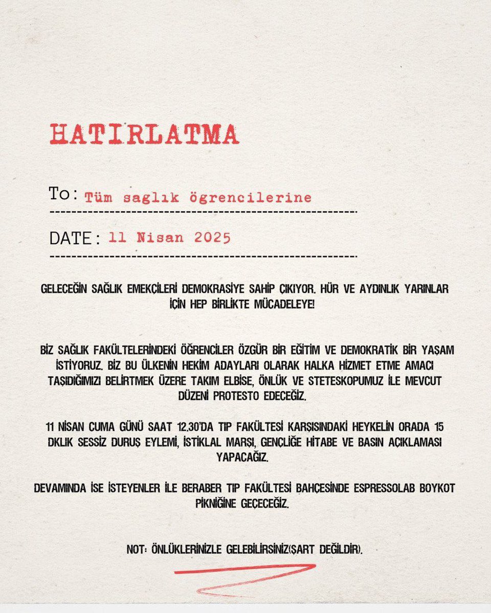 Mesleğe başladığımızda bir gece ansızın hastalanan çocuğunuzu , bazı günler ailenizi, gözünüzü kırpmadan  kendinizi , hayvan dostlarınızı emanet edeceğiniz sağlık emekçileri olarak bu halka hizmet etmek için var olan bu memleketin fedakâr gençleriyiz.

MÜCADELEYE DEVAM EDECEĞİZ.
