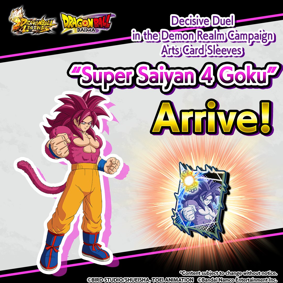 New Arts Card Sleeve Info Presenting new Arts Card Sleeves of "Super Saiyan 4 Goku" from "Dragon Ball DAIMA"! Log in during the period to get them! #DBLegends #DragonBall New Arts Card Sleeve Info Presenting new Arts Card Sleeves of "Super Saiyan 4 Goku" from "Dragon Ball DAIMA"! Log in during the period to get them! #DBLegends #DragonBall