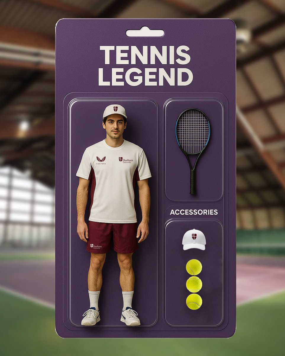 Introducing the "Tennis Legend" action figure 🎾🧍🏻‍♂️

Featuring <a href="/durham_uni/">Durham University</a> x <a href="/CastoreEngland/">Castore Sportswear</a> sportswear with accessories including a tennis racket, team cap &amp; tennis balls. 

#MadeWithPassion | #WornWithPride

#Kitlocker #Tennis #Durham #TeamDurham #Castore