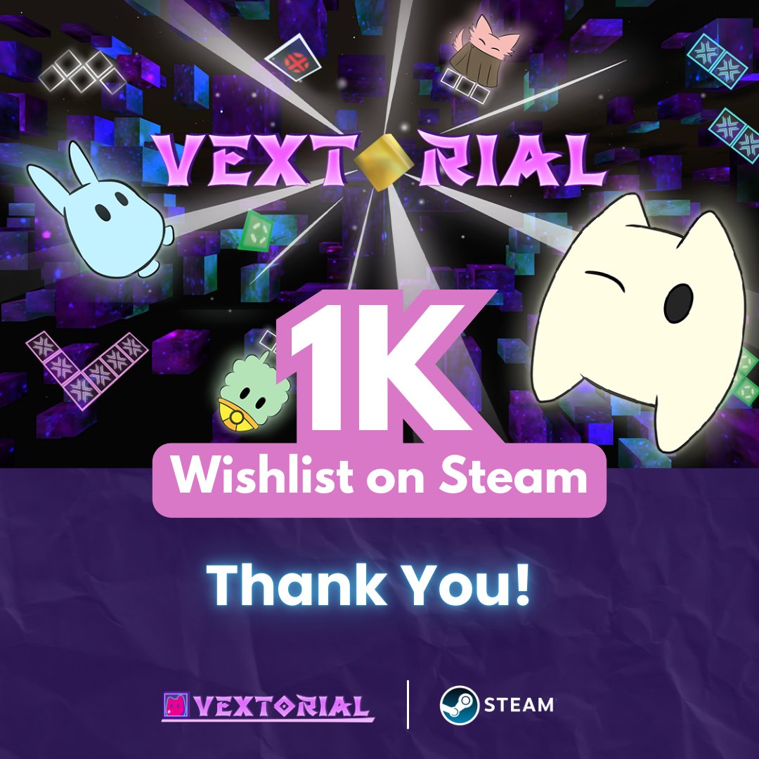 VEXT_GAMES's tweet photo. It's been a long journey getting the #demo released and we wanted to say thank you to everyone for supporting us and getting our #wishlists over 1000✨
If you haven't added #Vextorial to your wishlist, click here🔽: https://t.co/5YWNQPTUea
#VEXTGAMES #gamedev #indiegame #Steam https://t.co/DfqKo3l5Yy