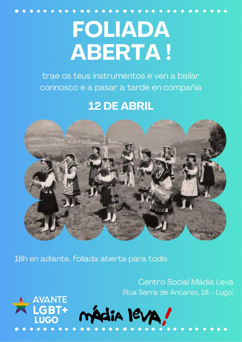 👉🏻 O sábado 12 de abril desde às 18:00
<a href="/AvanteLGBT/">Avante LGBT+</a> Lugo