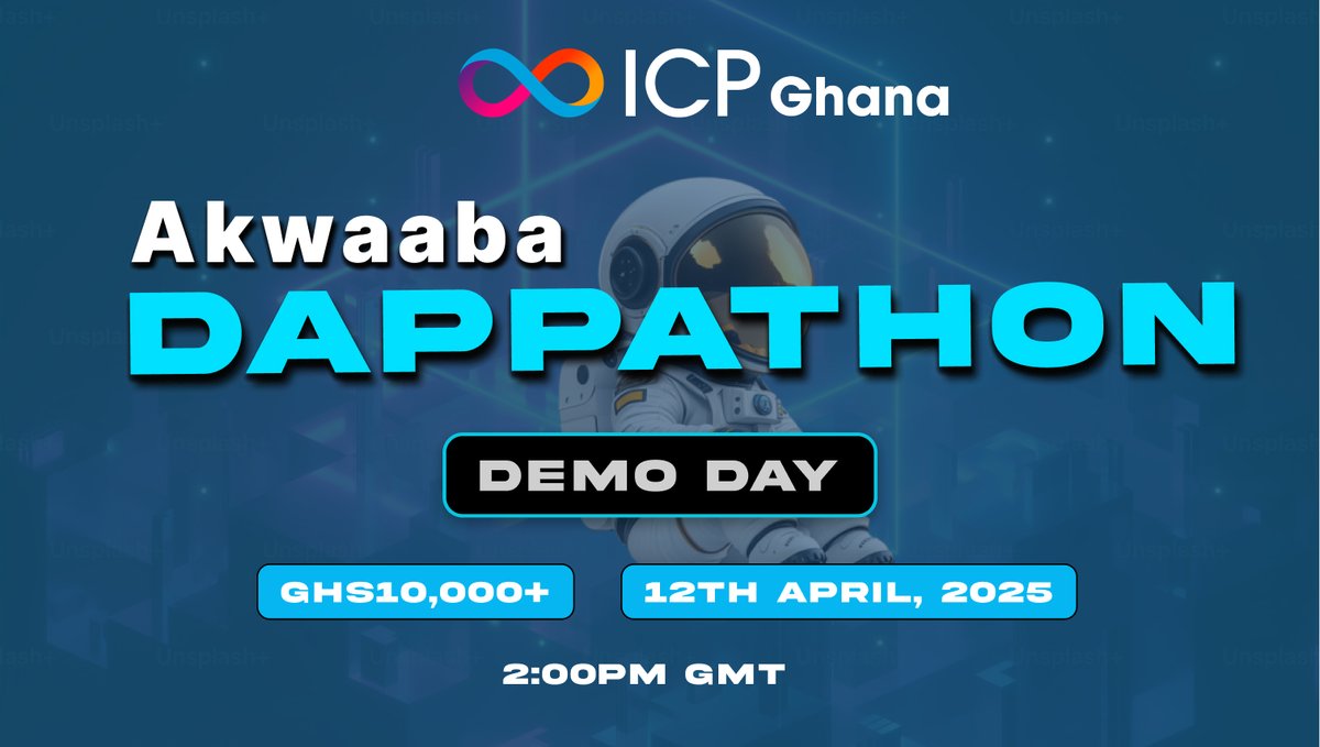 icphub_GH's tweet photo. 🚀 Akwaaba Dappathon: Demo Day Projects Announced!

After an incredible  journey of building, learning, and collaboration, we're excited to unveil the top projects selected for Demo Day at the Akwaaba Dappathon — happening online on Saturday, 12th April 2025.

These standout teams will present their Web3 Dapps built on the Internet Computer Protocol (ICP):

🎨 UniArtHub
🔗 Trustchain
🕵️‍♂️ Alibi
💰 Fundmint
📱 PopDapp
💼 Worka
🌍 DeFi Freelance

Each project offers a unique and impactful solution, leveraging decentralization to address real-world problems. The selected teams will showcase their builds and compete for a share of the 10,000+ GHS prize pool 

📡 Demo Day will be held virtually, making it accessible to everyone in our community and beyond!
Stay tuned for updates, live coverage, and the final results as we celebrate the next generation of Dapp builders.