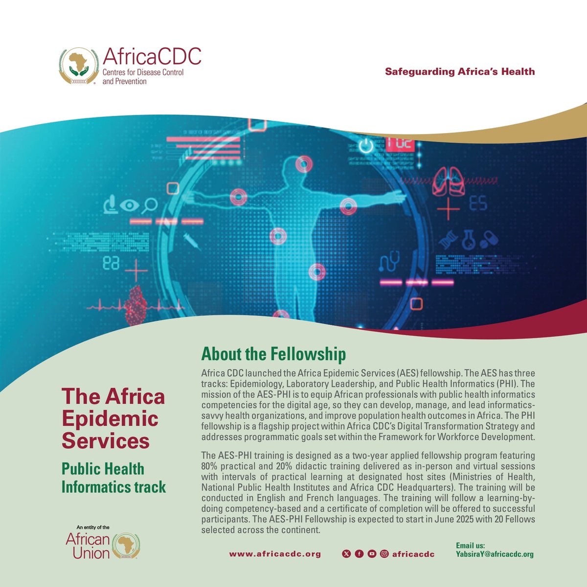 AfricaCDC's tweet photo. 💡 Are you a data-driven problem solver ready to revolutionize public health in Africa? This is your moment!

Apply now for @AfricaCDC’s Public Health Informatics Fellowship, a fully funded, 2-year program part of the Africa Epidemic Services: https://t.co/JuIzj7tqwp

#AfricaCDC https://t.co/1Q6t0srzFq