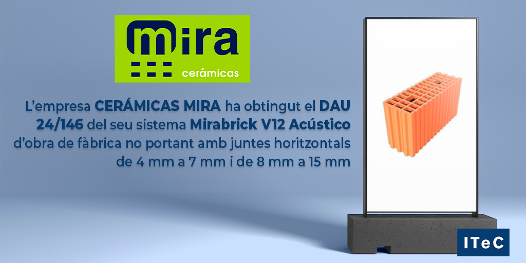 ✅ L’empresa Cerámicas MIRA ha obtingut el DAU 24/146 del seu sistema Mirabrick V12 Acústico d’obra de fàbrica no portant amb juntes horitzontals de 4mm a 7mm i de 8mm a 15mm 🏗️

Coneix tots els detalls! 👉 bit.ly/3EaRnQq