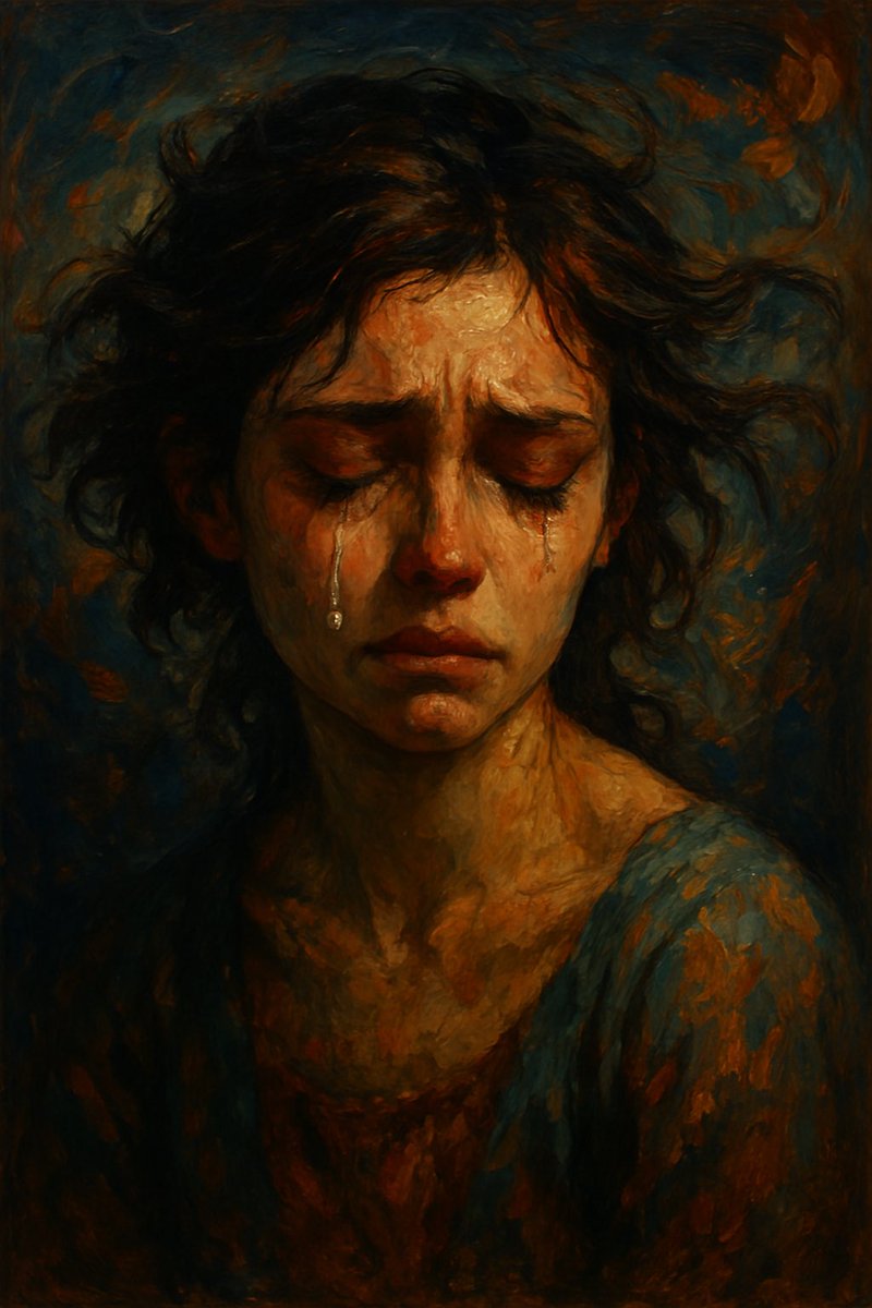 intsutkb's tweet photo. Drenched in silence, her tears say what words never could.
#Art #Emotions #OilPainting #DigitalArt #MoodyVibes https://t.co/ao367ILRwD