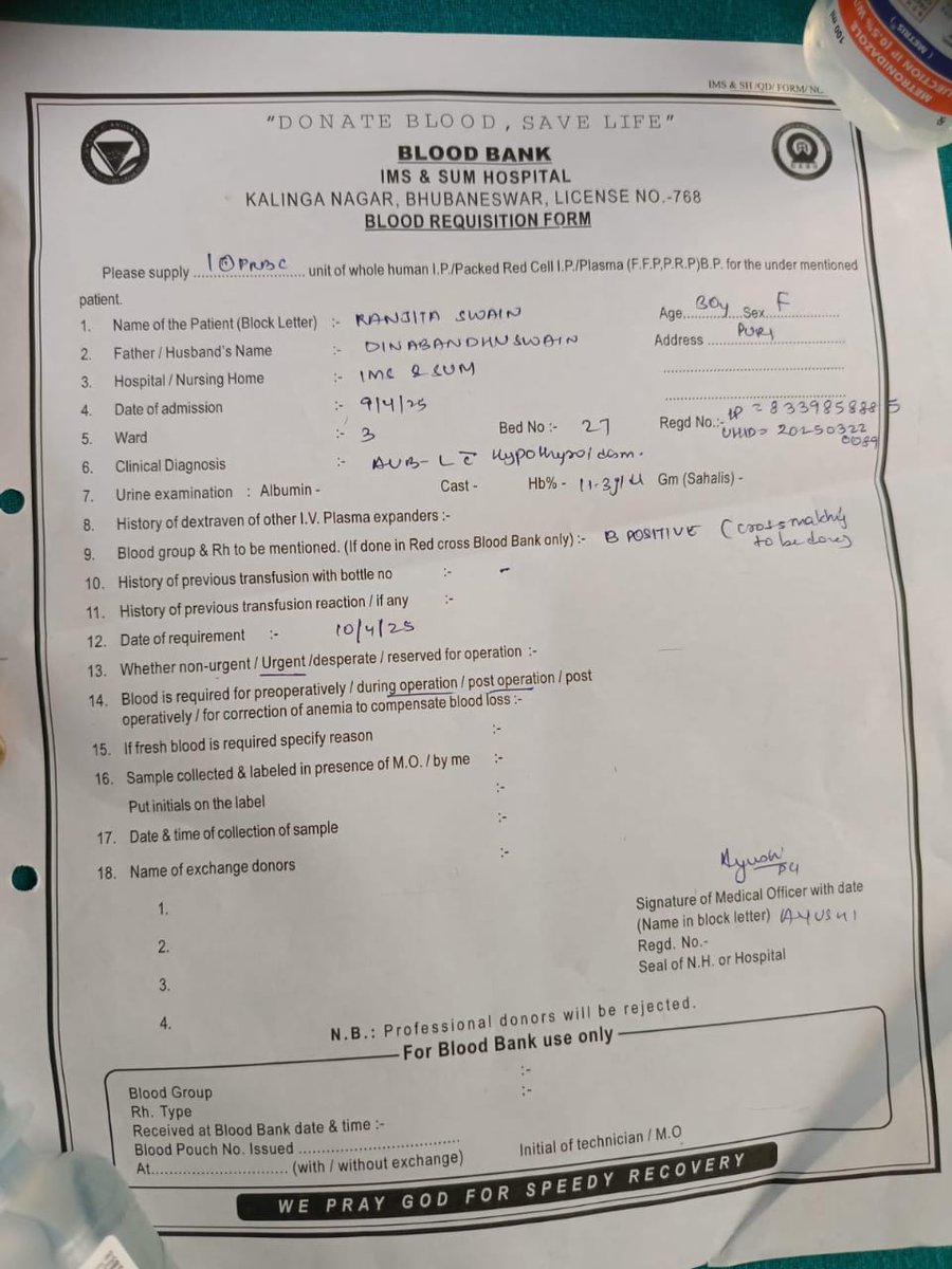 Aman Sahu (@aman_sahu0000) on Twitter photo #bhubaneswar #SOS🩸*BLOOD REQUIREMENT*
PATIENT NAME: Ranjita Swain
BLOOD NO. OF UNITS REQUIRED-1
HOSPITAL:- IMS & SUM HOSPITAL
CITY:- Bhubaneswar
CONTACT:- Prasanta (+91 9040407080)
<a href="/CMO_Odisha/">CMO Odisha</a>
<a href="/Blood_Odisha/">Federation of Blood Donor Organisation of Odisha</a>
<a href="/Blood4Saran/">Blood 4 Saran (Chapra)</a>
<a href="/bloodseva/">जनकल्याण मिथिला सेवा समिति सह रक्तदान सेवा</a>
<a href="/BloodDonorsIn/">Blood Donors India</a>
<a href="/OdishaBlood/">Blood Donors Odisha</a>
<a href="/helpinghands/">Helping Hands</a> #bhubaneswar #SOS🩸*BLOOD REQUIREMENT*
PATIENT NAME: Ranjita Swain
BLOOD NO. OF UNITS REQUIRED-1
HOSPITAL:- IMS & SUM HOSPITAL
CITY:- Bhubaneswar
CONTACT:- Prasanta (+91 9040407080)
<a href="/CMO_Odisha/">CMO Odisha</a>
<a href="/Blood_Odisha/">Federation of Blood Donor Organisation of Odisha</a>
<a href="/Blood4Saran/">Blood 4 Saran (Chapra)</a>
<a href="/bloodseva/">जनकल्याण मिथिला सेवा समिति सह रक्तदान सेवा</a>
<a href="/BloodDonorsIn/">Blood Donors India</a>
<a href="/OdishaBlood/">Blood Donors Odisha</a>
<a href="/helpinghands/">Helping Hands</a>