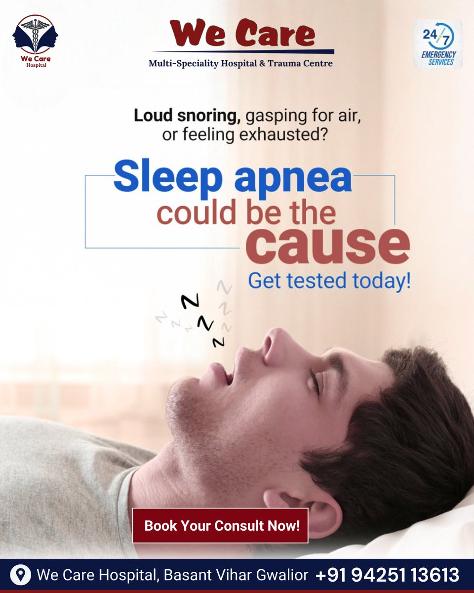 ArogyaJai's tweet image. 😴 Tired even after sleeping? It could be Sleep Apnea!
A serious sleep disorder causing pauses in breathing during sleep.

📍We Care Multispecialty Hospital, Gwalior
📞 +91 94251 13613

#SleepApnea #SnoringProblem #WeCareHospital #SleepStudy #GwaliorDoctors #better #ɴᴇᴡᴘᴏsᴛ