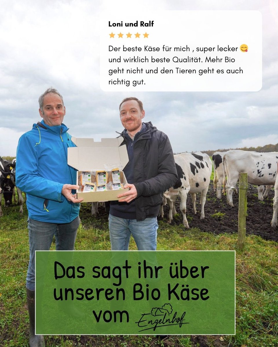 engelnhof's tweet photo. Eure Rückmeldungen machen uns stolz – wie die von Loni &amp; Ralf:
„Der beste Käse für mich – super lecker 😋, beste Qualität. Mehr Bio geht nicht!“
Solche Worte sind unsere Motivation. Danke, dass ihr uns auf diesem Weg begleitet 💚🐄
#Engelnhof #Biokäse #Käseliebe #DirektVomHof https://t.co/kWPStK4ExZ