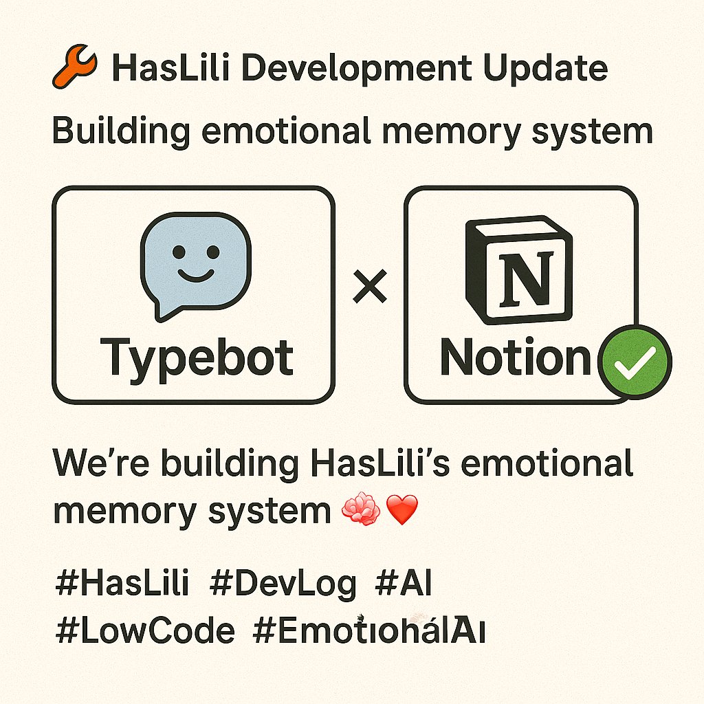 HasLiang67994's tweet photo. We're building HasLili's emotional memory system 🧠❤️ Typebot &amp; Notion connected — just need to unlock the final API gate!
#HasLili #Typebot #Notion #LowCode #EmotionalAI https://t.co/uFFimzZOPI