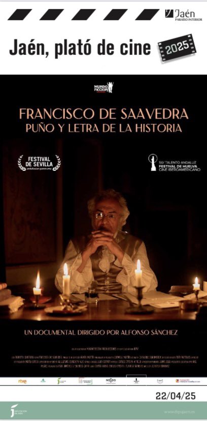 Mundoficción Producciones (@elmundoesvuestr) on Twitter photo El 22 de abril haremos una presentación muy especial de nuestro documental ‘Francisco de Saavedra, puño y letra de la Historia’ en Jaén 🤩
Será en el Palacio de Villardompardo a las 19:00h con la presencia de su director <a href="/mundoficcion/">Alfonso Sánchez</a>
Entrada libre hasta completar el aforo! El 22 de abril haremos una presentación muy especial de nuestro documental ‘Francisco de Saavedra, puño y letra de la Historia’ en Jaén 🤩
Será en el Palacio de Villardompardo a las 19:00h con la presencia de su director <a href="/mundoficcion/">Alfonso Sánchez</a>
Entrada libre hasta completar el aforo!