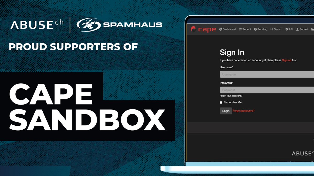 abuse.ch (@abuse_ch) on Twitter photo We're proud to announce our support for <a href="/CapeSandbox/">CAPE Sandbox</a> , a fully open-source malware sandbox developed and maintained by a dedicated group of volunteers. After almost a year of downtime, we are extremely happy that we were able to help CAPE get back online again! 🥳
👉 We're proud to announce our support for <a href="/CapeSandbox/">CAPE Sandbox</a> , a fully open-source malware sandbox developed and maintained by a dedicated group of volunteers. After almost a year of downtime, we are extremely happy that we were able to help CAPE get back online again! 🥳
👉