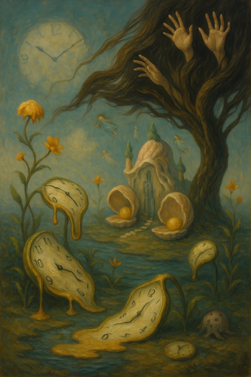 intsutkb's tweet photo. Time doesn’t pass here—it blooms ⏳, it melts 🫠, it mourns 🌫️.
#SurrealArt #Dreamscape #TimeIsAnIllusion #EmotionalArt https://t.co/mF8EZmvrWA