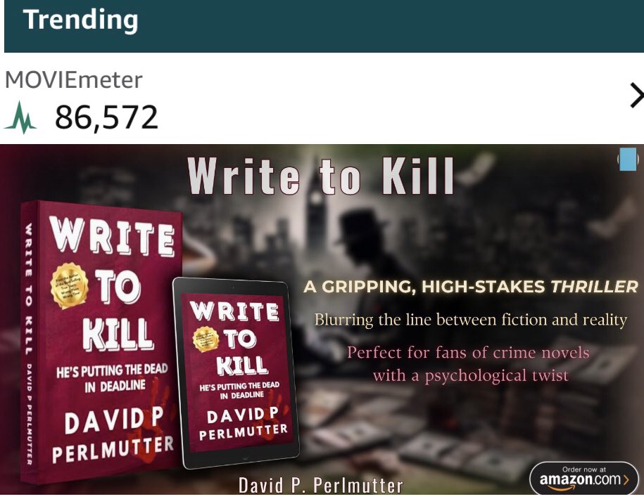 davepperlmutter's tweet photo. Let’s have a THRILLER of a  #ShamelessSelfpromoThursday, so show your #thriller #stories #story #nonfiction #fiction #thrillers #thrillerbooks #CrimeThriller #author #WIP #writing #book #books and THRILL your @X fans, so go, go, go ✍🏼

Check out the INTERNATIONAL HOLLYWOOD cast for #CrimeThriller #WriteToKill on @IMDb which is also TRENDING on @imdbpro https://t.co/JShq6vFqa4 🎬

#BooksWorthReading #bookboost 
#BooksMakeGreatGifts #booktok #Hollywood #BookToTV @DEADLINE @HollywoodLife @accesshollywood @THR #ShamelessSelfPromo 📕