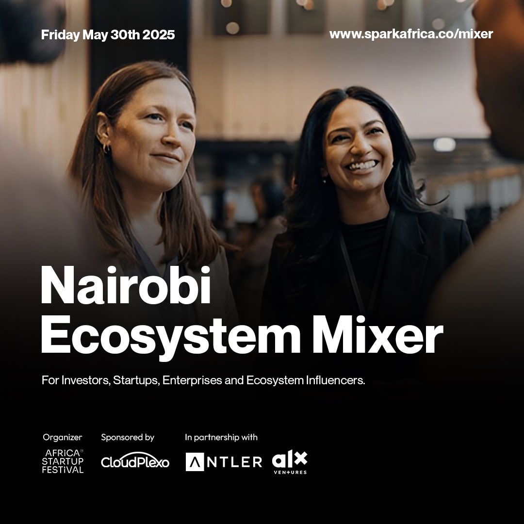 Africa Startup Festival (@startupfesthq) on Twitter photo Our next stop is the Savanah Valley of Nairobi where we will be hosting Africa's budding tech founders and stakeholders to a novel ecosystem mixer.
cc <a href="/alx_africa/">ALX Africa</a> & <a href="/AntlerGlobal/">Antler</a>
Supported by <a href="/CloudPlexo/">CloudPlexo</a>
sparkafrica.co/mixer
#ASFXLagos #AfricaStartupFestival #Nairobi Our next stop is the Savanah Valley of Nairobi where we will be hosting Africa's budding tech founders and stakeholders to a novel ecosystem mixer.
cc <a href="/alx_africa/">ALX Africa</a> & <a href="/AntlerGlobal/">Antler</a>
Supported by <a href="/CloudPlexo/">CloudPlexo</a>
sparkafrica.co/mixer
#ASFXLagos #AfricaStartupFestival #Nairobi