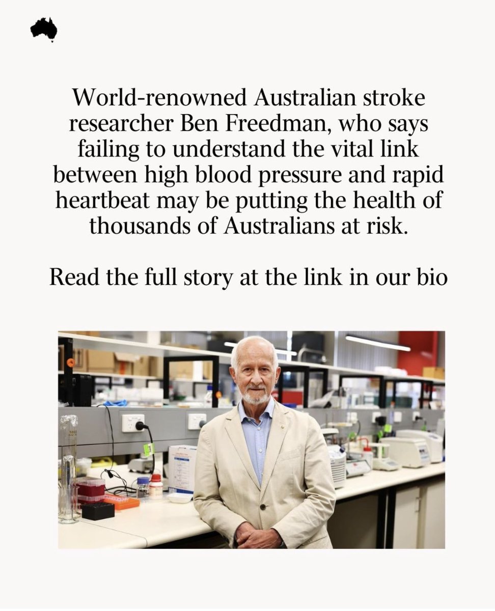 Heart Research Institute (@hriaust) on Twitter photo It’s the deadly one-two that can increase the risk of #stroke, #heartfailure and #dementia. While GPs routinely test for high BP, they often fail to detect #AF, even though it's a 30-second test.
<a href="/BenFreedman_HRI/">Ben Freedman</a> is leading calls to change this.
More ➡️ bit.ly/42F6afu It’s the deadly one-two that can increase the risk of #stroke, #heartfailure and #dementia. While GPs routinely test for high BP, they often fail to detect #AF, even though it's a 30-second test.
<a href="/BenFreedman_HRI/">Ben Freedman</a> is leading calls to change this.
More ➡️ bit.ly/42F6afu
