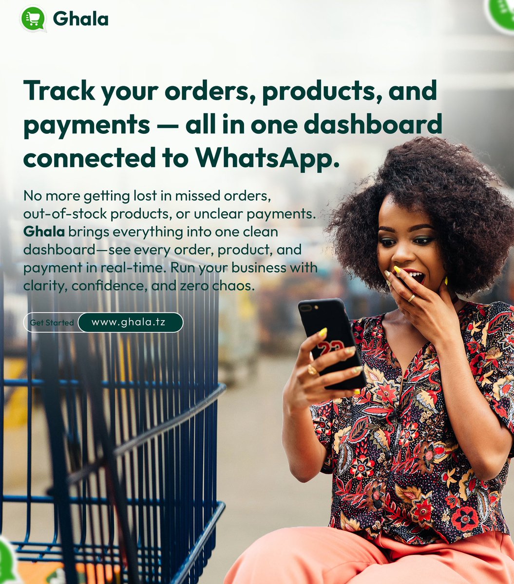 Neurotech Africa (@neurotech_hq) on Twitter photo Transform your business with Ghala.tz ! Manage orders, products, and payments in real-time via a WhatsApp-connected dashboard.
Say goodbye to chaos and hello to clarity.
<a href="/Ghala_tz/">Ghala Tanzania</a>
Start today: ghala.tz #BusinessGrowth #SimplifyWithGhala Transform your business with Ghala.tz ! Manage orders, products, and payments in real-time via a WhatsApp-connected dashboard.
Say goodbye to chaos and hello to clarity.
<a href="/Ghala_tz/">Ghala Tanzania</a>
Start today: ghala.tz #BusinessGrowth #SimplifyWithGhala