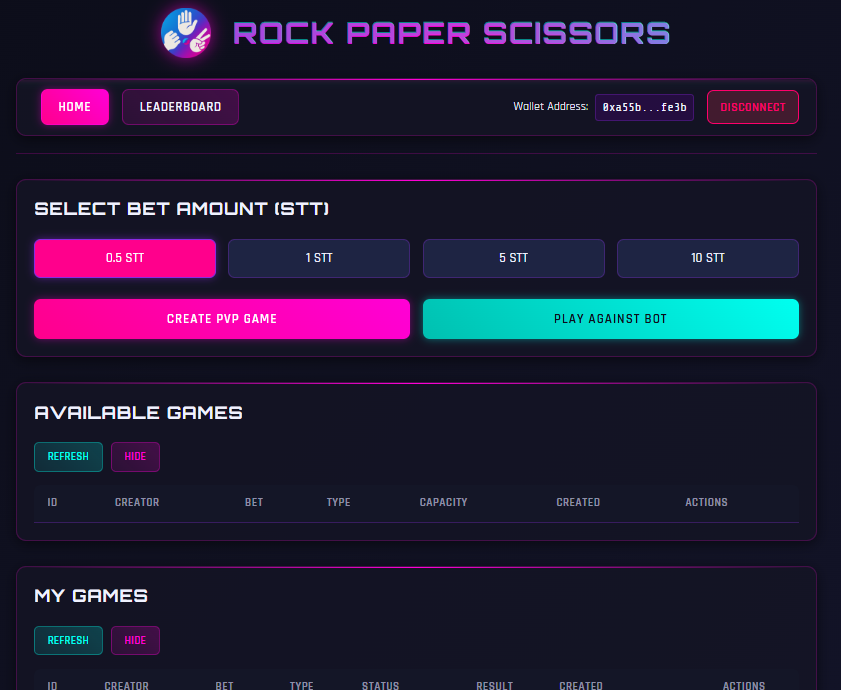 Somnia EP4.
somniarps.fun
ทำ tx เล่นเกมเป่ายิ้งฉุบ
ไม่มีอะไรมาก connect กระเป๋า
เลือกลง STT 
สร้างห้องเองเลือกว่าcreate PVP หรือ เล่นกับ Bot
หรือเลือกเล่นกับคนอื่นในส่วน Available game

วิธีเล่นแค่เลือกค้อนกรรไกรกระดาษ 3 รอบ (sign tx แต่ละรอบ)จบเกม