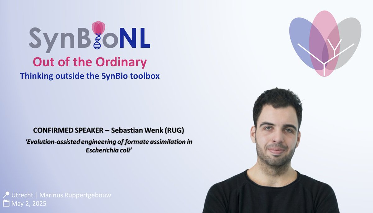 SynBioNL (@synbio_nl) on Twitter photo 🚀 SynBioNL Annual Event🧬
Confirmed speaker: <a href="/SebWenk/">Sebastian Wenk</a> from <a href="/univgroningen/">University of Groningen</a>
He'll teach us on how to capture and convert atmospheric CO2 into formate as part of the strategy to reduce this gas concentration.
🔗 Register now!
docs.google.com/forms/d/e/1FAI…
📍 Utrecht
📆 May 2, 2025 🚀 SynBioNL Annual Event🧬
Confirmed speaker: <a href="/SebWenk/">Sebastian Wenk</a> from <a href="/univgroningen/">University of Groningen</a>
He'll teach us on how to capture and convert atmospheric CO2 into formate as part of the strategy to reduce this gas concentration.
🔗 Register now!
docs.google.com/forms/d/e/1FAI…
📍 Utrecht
📆 May 2, 2025