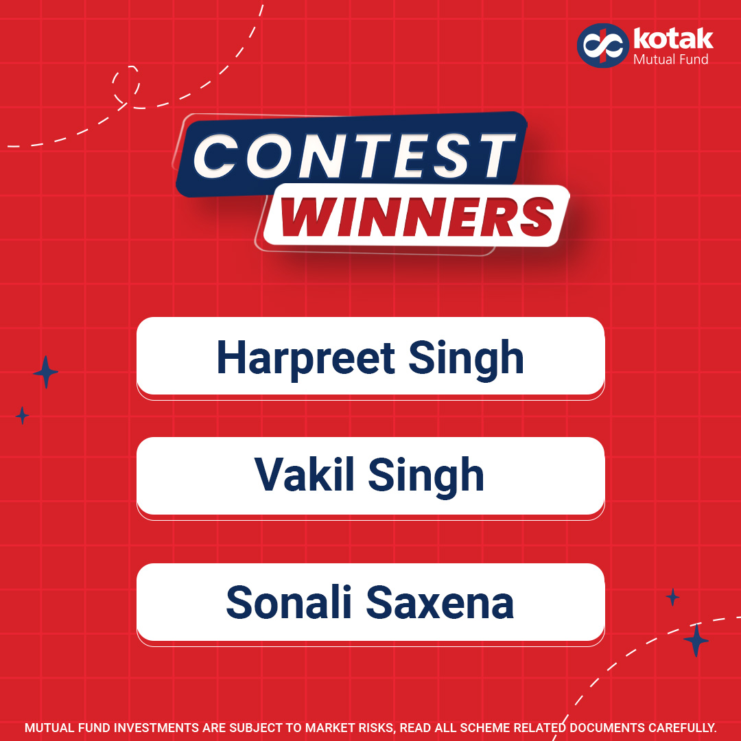 KotakMF's tweet photo. Victory well earned! Congratulations, @HarpreetS95, @im_vakil & @SaxenaSonali77 for rising to the top. More action is on its way stay tuned!
#ContestWinners #Congratulationsย #Contestย #Winners #GiveAways #MutualFunds #Invest #FindTheWords https://t.co/NHkxdm1oSV