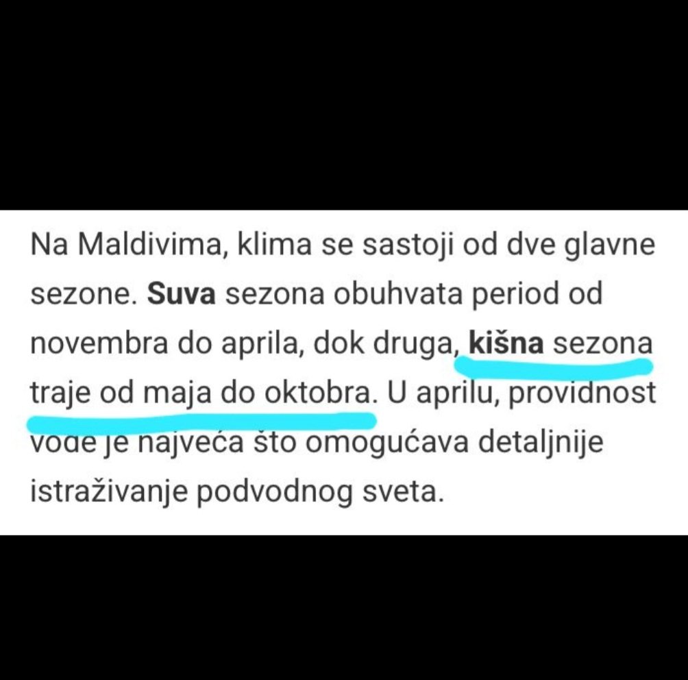 UBKEFEKTIVA's tweet photo. ‼️Ima kiše - nema kiše‼️

Ako ste bojkotom velikih trgovinskih lanaca, uštedeli neki novac i sada planirate da otputujete na Maldive, evo jednog zanimljivog slučaja za vas.

Turistička agencija JUNGLE TRAVEL prodaje aranžmane za ovu desetinaciju, za period jun, jul i avgust. U 👇 https://t.co/c0tvFf6uvR