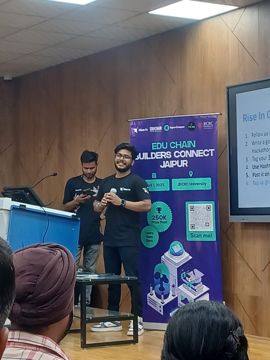 Utkarsh2074_Sh's tweet photo. Attended an inspiring seminar, 🔭EDU CHAIN Builders Connect by @riseinweb3, at @jecrcuniversity, where industry leaders shared knowledge on blockchain, decentralized learning, &amp; Web3. 
The Vision of Learn | Own | Earn, was Enlightening ✨
Looking forward to Implement Learning💡 https://t.co/eaCX8GnEWo