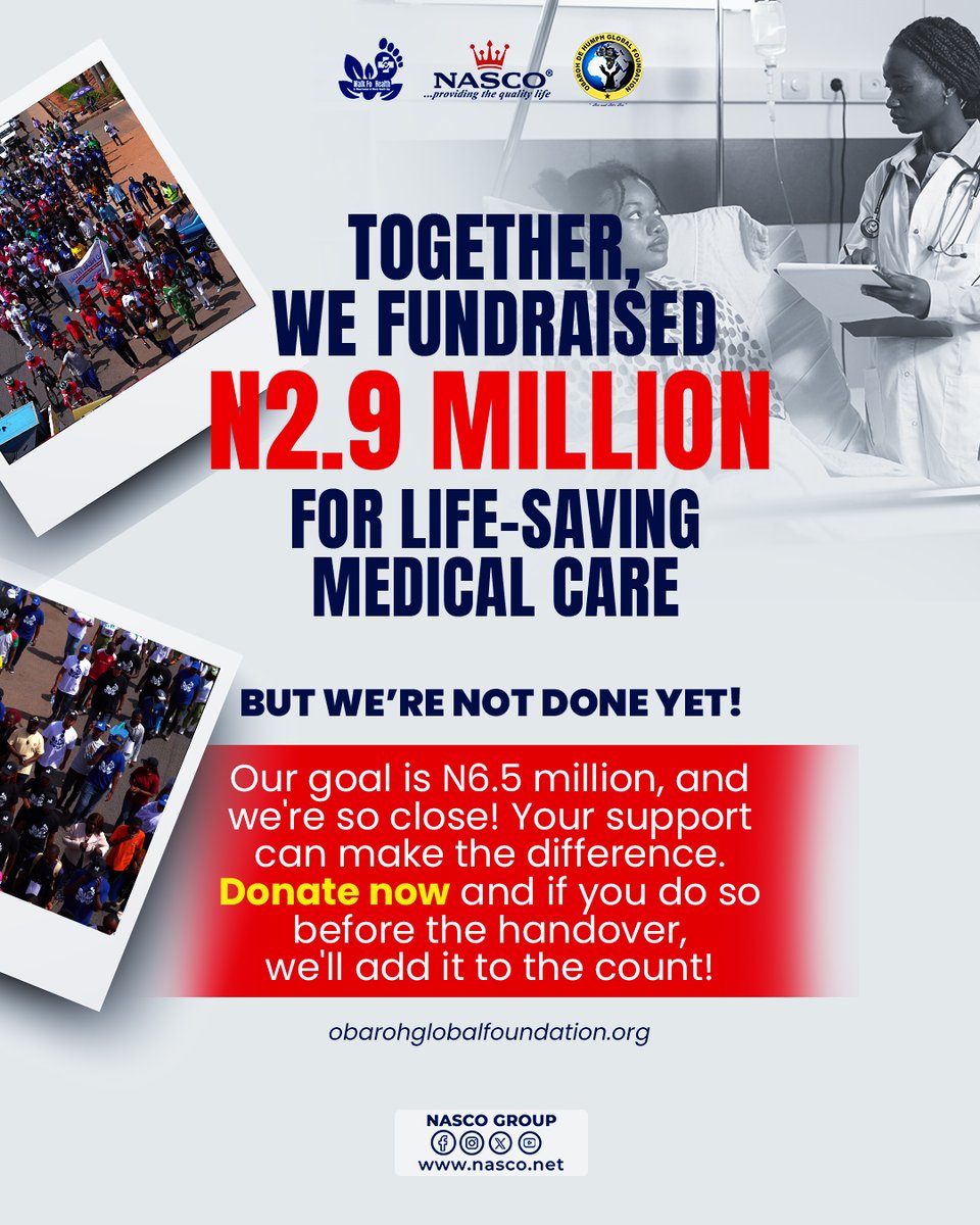 NascoGroup's tweet photo. ๐จTHE RESULTS ARE IN!
Together we raised approx. โฆ2.9M for life-saving medical care!๐
Huge thanks to everyone who walked, donated & supported!๐
Funds will be handed over soonโmore can still be added!
๐ Donate: https://t.co/MkBbmGP6EW
#WalkForHealth2025 #ThankYou #WhoYouHelp https://t.co/KHsz82qSiI