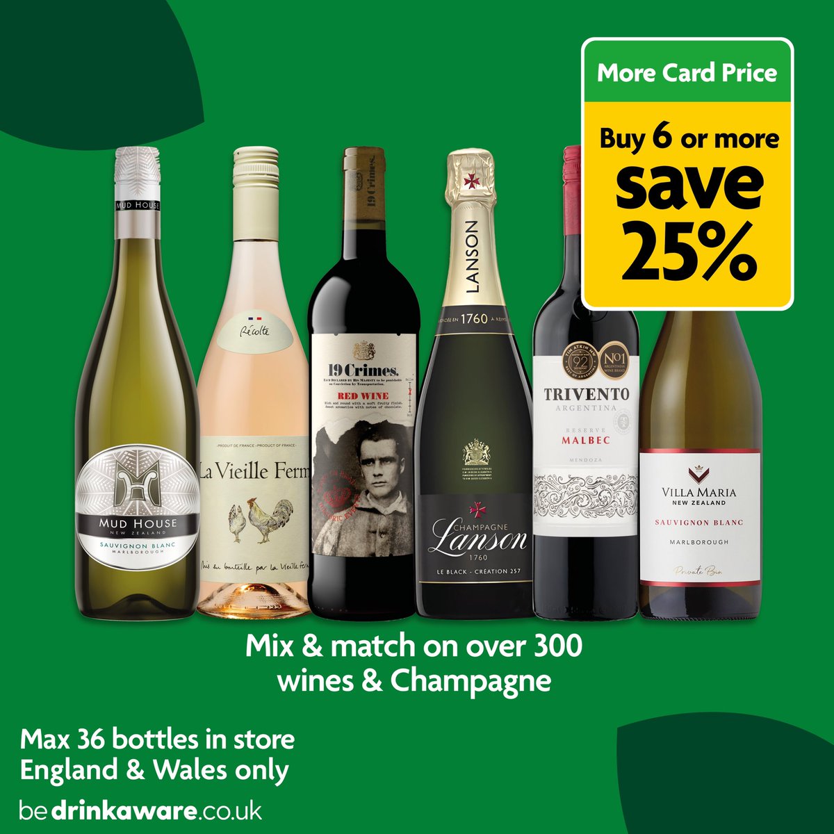 Buy 6 or more bottles of wine or fizz and save 25% when you scan your More Card… Just in time for the weekend✨☀️