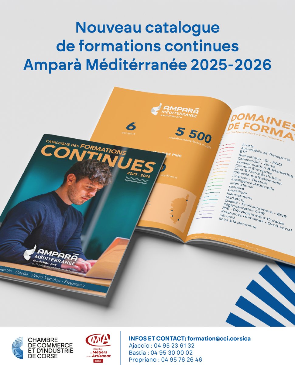 📚 +290 formations, 20 domaines, 6 campus en Corse : le nouveau catalogue #Amparà Méditerranée 2025-2026 est en ligne ! 

TPE/PME ➕ : tarifs préférentiels &amp; accompagnement sur-mesure 🧑‍🏫